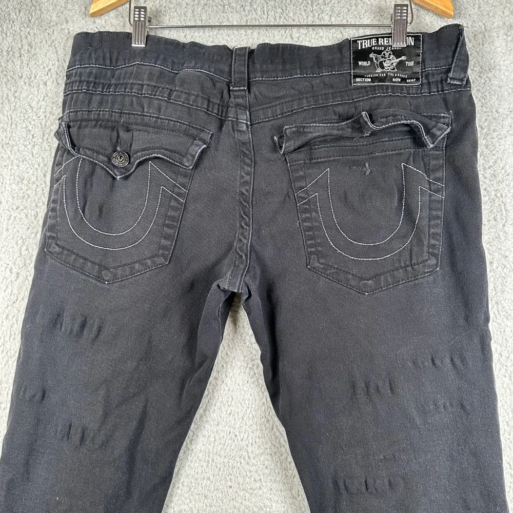 True Religion Ricky Relaxed Straight Jeans Mens‎ 34 (fit 38x30) Black Distressed